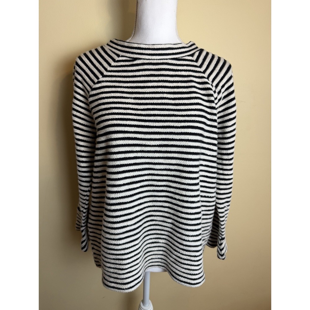 Loft Sweater Women's Medium Black Striped with Bell Sleeves Casual